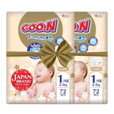 Подгузники GOO.N Premium Soft для новорожденных (размер 1(NB), до 5 kg, 144 шт.)