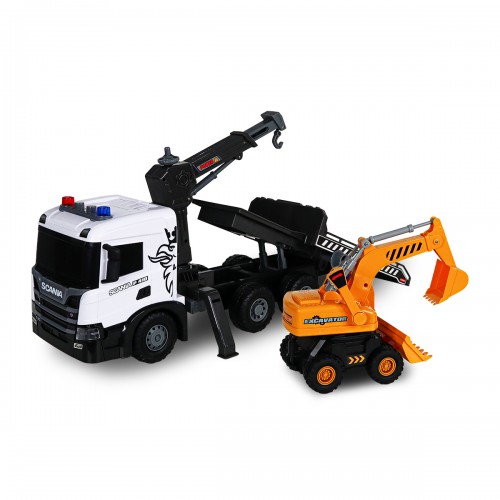 Игровой набор серии Super Big Truck – Автокран Scania с экскаватором (свет, звук) (TechnoDrive)