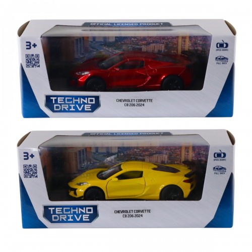 Автомодель – Chevrolet Corvette C8 Z06 2024 (желтый, красный) (TechnoDrive)