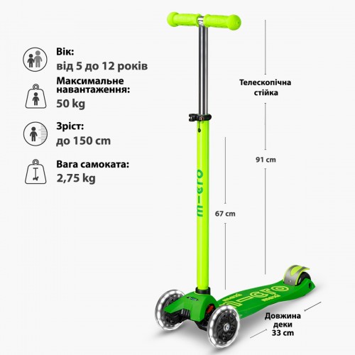 Самокат Micro серии Maxi Deluxe Neon LED - Зеленый попугай (Micro)