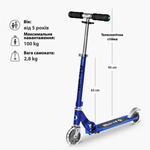 Самокат Micro серии Sprite LED - Сапфировый синий (Micro)