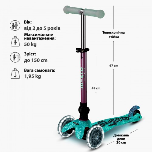 Самокат MICRO складной серии Mini Deluxe Foldable Orion Glow LED – Розовый (Micro)