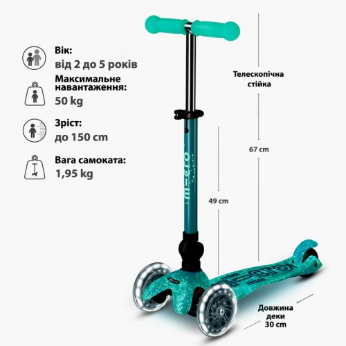 Самокат MICRO складной серии Mini Deluxe Foldable Orion Glow LED – Синий (Micro)