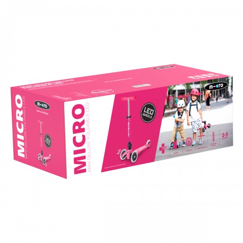 Самокат MICRO складной серии Mini Deluxe Foldable LED – Розовый (Micro)