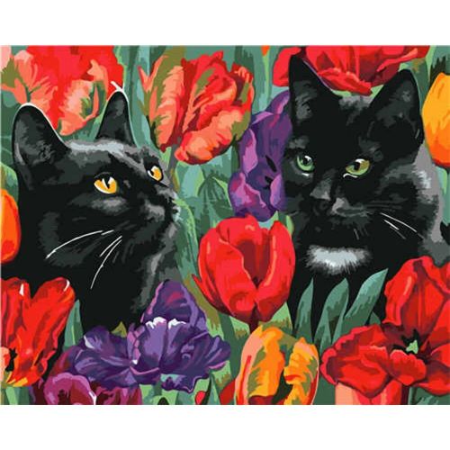 Картина по номерам "Коты в тюльпанах" (MiC)