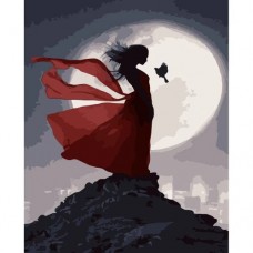 Картина по номерам "Красное платье на фоне луны"