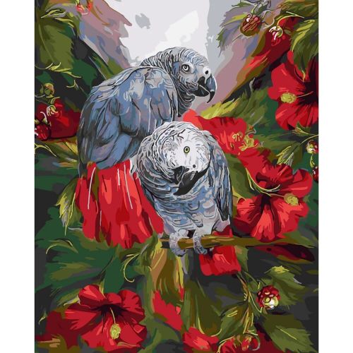 Картина по номерам "Попугайчики в саду" (MiC)