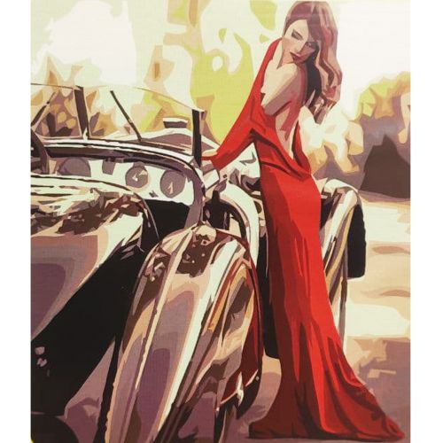 Картина за номерами "Дівчина в червоній вечірній сукні" ★★★★ (Оптифрост)