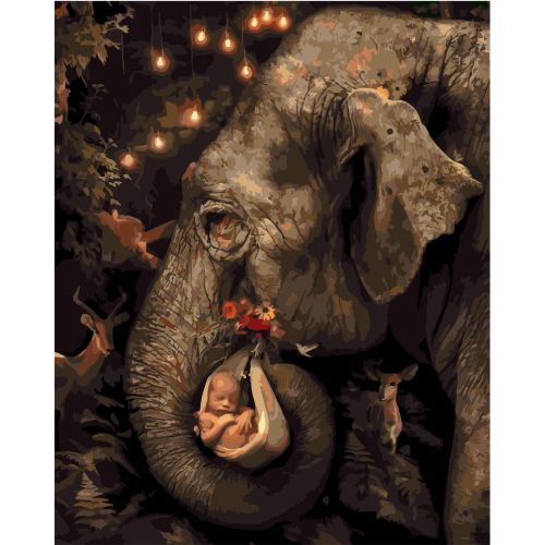 Картина по номерам "Слон несет малыша" ★★★★★ (Оптифрост)
