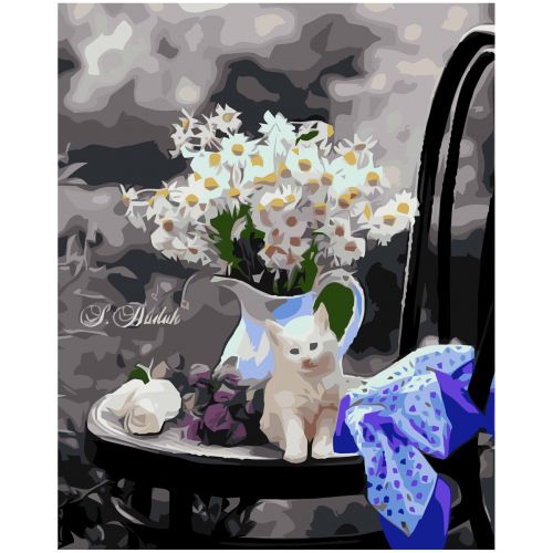 Картина по номерам "Белый котенок" ★★★★ (Оптифрост)
