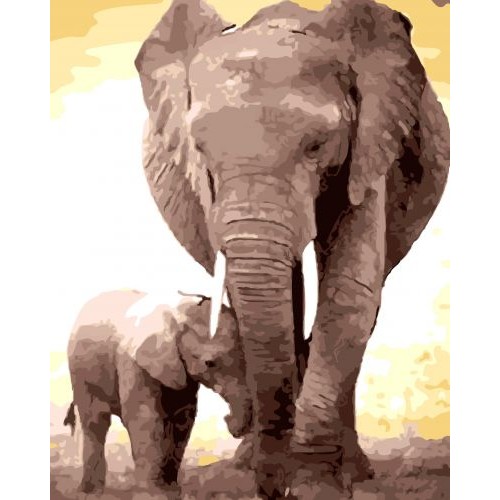 Картина по номерам "Слон и слонёнок" ★★★ (Strateg)