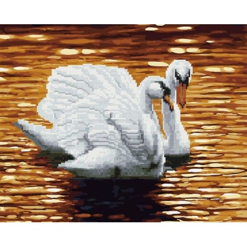 Картина по номерам + Алмазная мозаика "Лебеди" ★★★★ (Rainbow Art)
