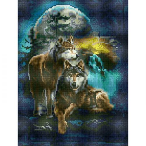 Алмазна мозаїка "Вовки під місяцем" (Rainbow Art)