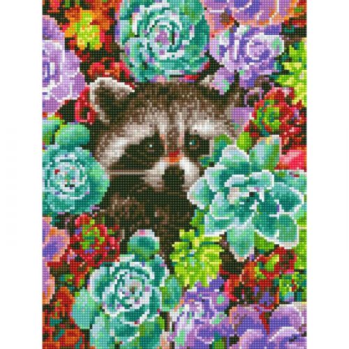 Алмазная мозаика "Енот в цветах" (Rainbow Art)