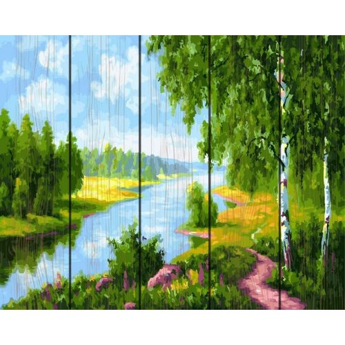 Картина по номерам на дереве "Березки у реки" (Rainbow Art)