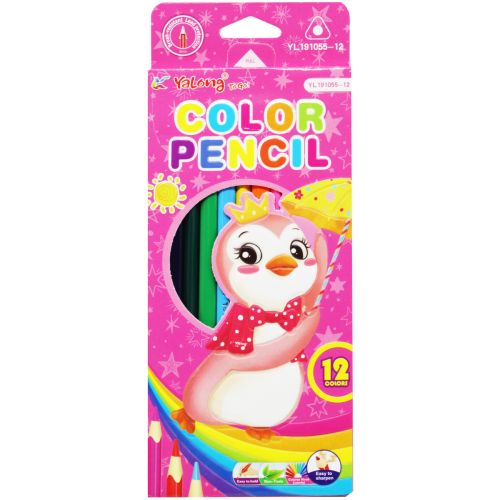 Кольорові олівці "Рожевий пінгвін", 12 кольорів (MiC)