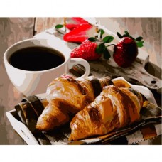 Картина по номерам "Утренний кофе с круассанами"