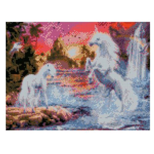 Алмазна мозаїка "Єдинороги біля водопаду" (Strateg)