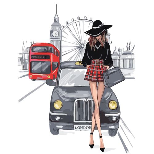 [0165] Картина по номерах 0165 ОРТ кол. Стильна дівчина в Лондоні 40*50 (MiC)