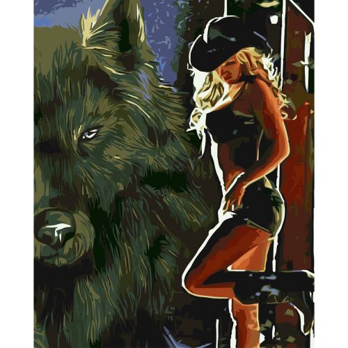 Картина за номерами "Дівчина ковбой з вовком" 40х50 см (Оптифрост)