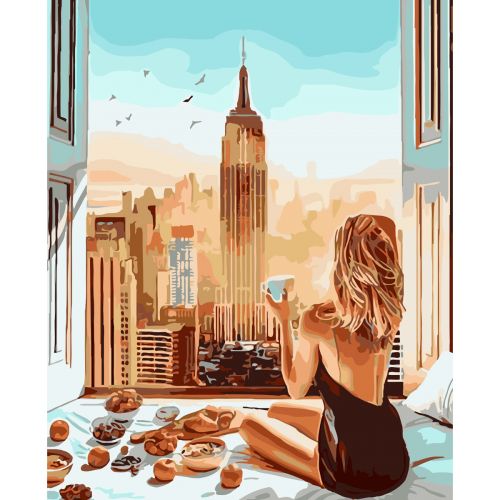Картина за номерами "Сніданок з видом Нью-Йорк" 40х50 см (Оптифрост)
