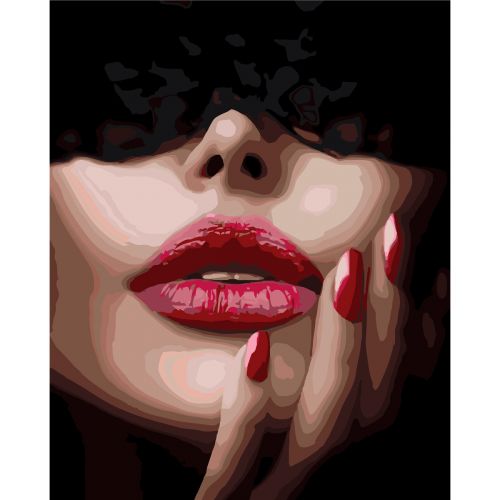 Картина за номерами "Ажурна маска до червоних губ" 40х50 см (Оптифрост)