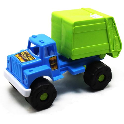 Пластиковый мусоровоз, голубая кабина, салатовый кузов