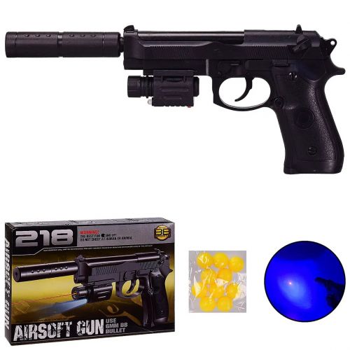 Пістолет 218C (72шт) світло, лазер, кульки, в коробке 24*17*4.5 см, р-р игрушки – 32 см (MiC)