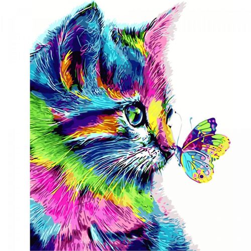 Картина по номерам "Цветной кот" (Strateg)