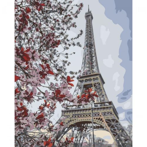 Картина по номерам "Цветущее дерево у башни" (Strateg)