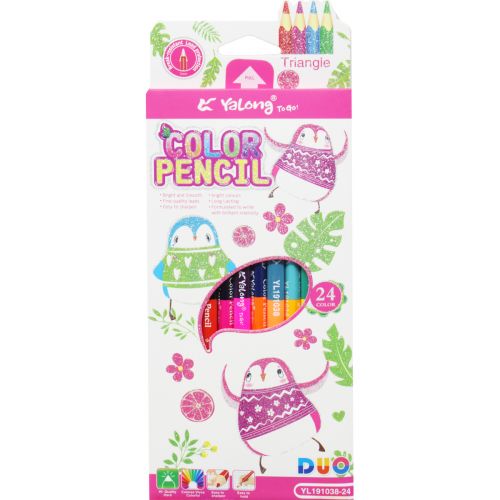 Цветные карандаши двусторонние, 24 цвета (розовые) (MiC)