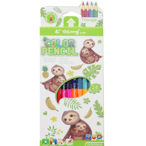 Кольорові олівці двосторонні, 24 кольори (зелені) (MiC)