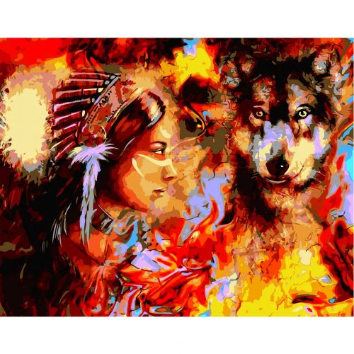 Картина по номерам "Женщина-команчи с волком" (Strateg)