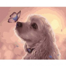 Картина по номерам "Пёсик с бабочкой на носу"