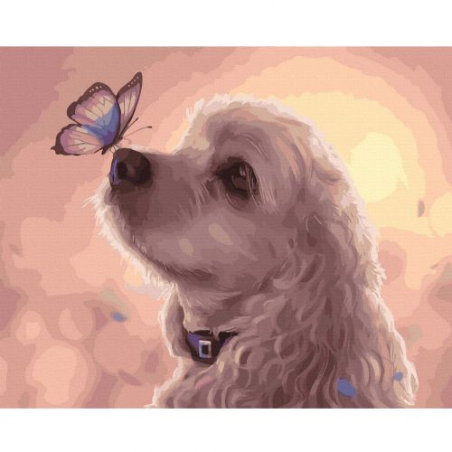 Картина по номерам "Пёсик с бабочкой на носу" (Brushme)
