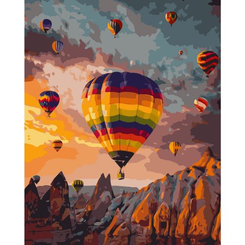 Картина по номерам "Цветные воздушные шары среди гор" ★★★ (Strateg)