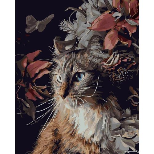 Картина по номерам "Кот в цветах" (Strateg)