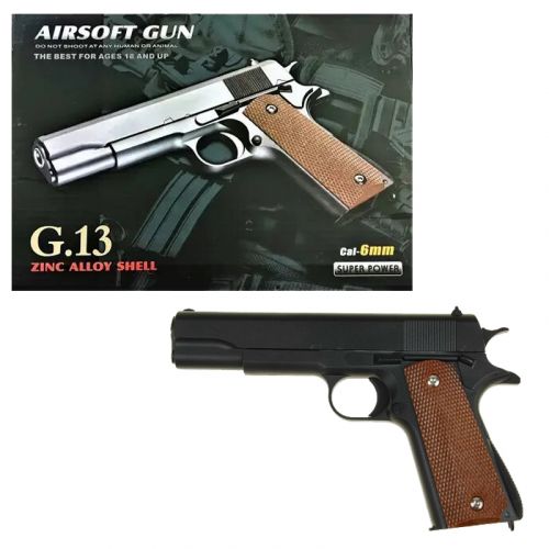 G13 Страйкбольный пистолет Galaxy Colt M1911 Classic металл пластик с пульками и кобурой черный 24шт (MiC)