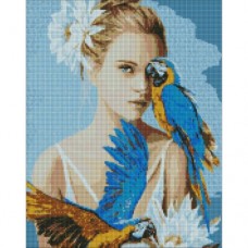 Алмазная мозаика "Девушка с голубыми попугаями ©Ira Volkova" 40х50см