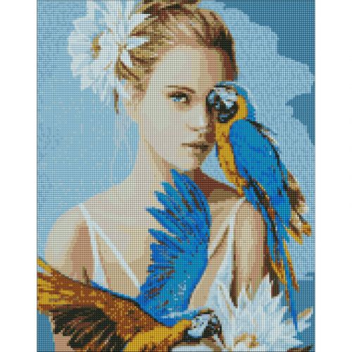 Алмазна мозаїка "Дівчина із блакитними папугами ©Ira Volkova" 40х50см (Идейка)