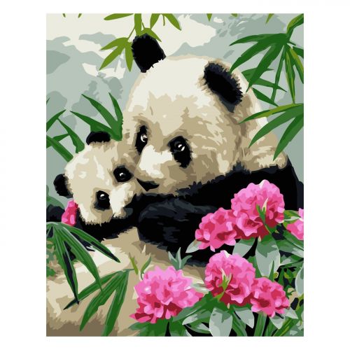 Картина по номерам "Панды в цветах" ★★★ (Strateg)