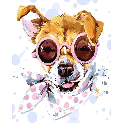 Картина по номерам с лаком "Собака в очках" (Strateg)