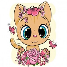 Картина по номерам с лаком "Котенок в цветах"