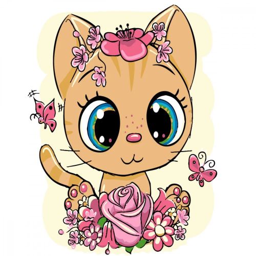 Картина по номерам с лаком "Котенок в цветах" (Strateg)