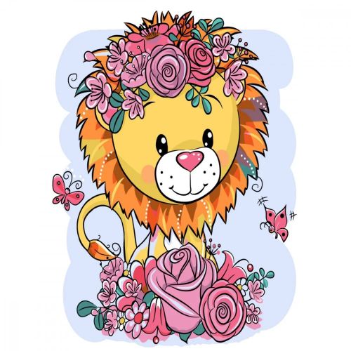 Картина по номерам с лаком "Львенок в цветах" (Strateg)