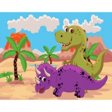 Картина по номерам с лаком "Динозаврики в пустыне"