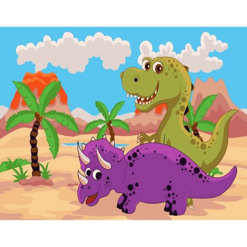 Картина по номерам с лаком "Динозаврики в пустыне" (Strateg)