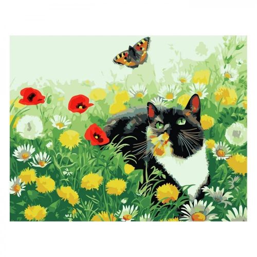 Картина за номерами "Котик у полі квітів" 30х40 см (Strateg)