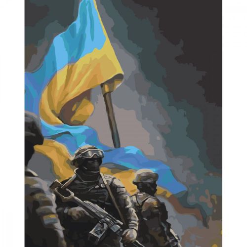 Картина по номерам с лаком и уровнем "Украинские воины" (Strateg)