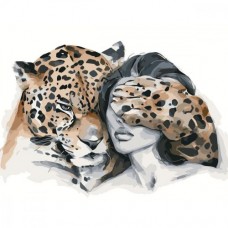 Картина по номерам с лаком и уровнем "Девушка с леопардом"
